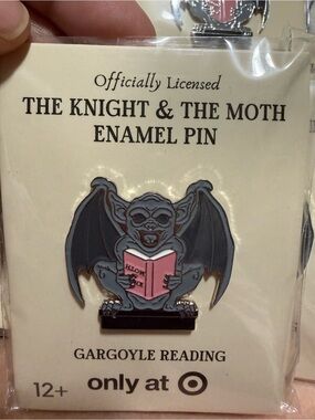 Target Gargoyle Reading Enamel Pin in Gray, Black & Pink